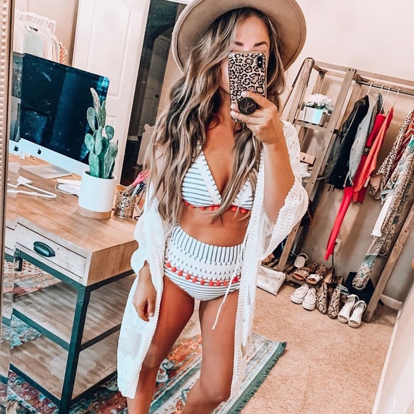 HNS Boutique Other - Black & White Cut-Out Bikini w/ Pom Poms